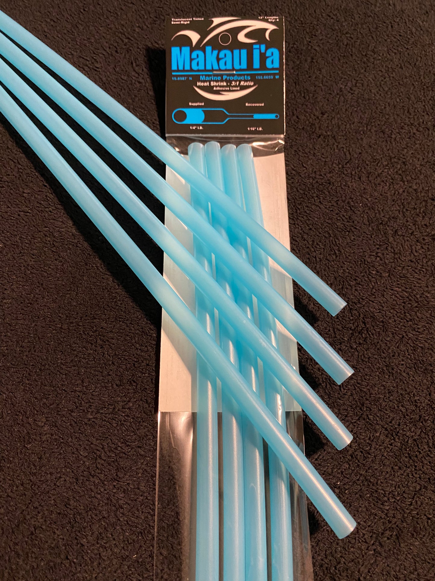 21. New! 3:1 Ratio Translucent Semi Rigid Heat Shrink Tubing [Blue] (4) 12" Lengths